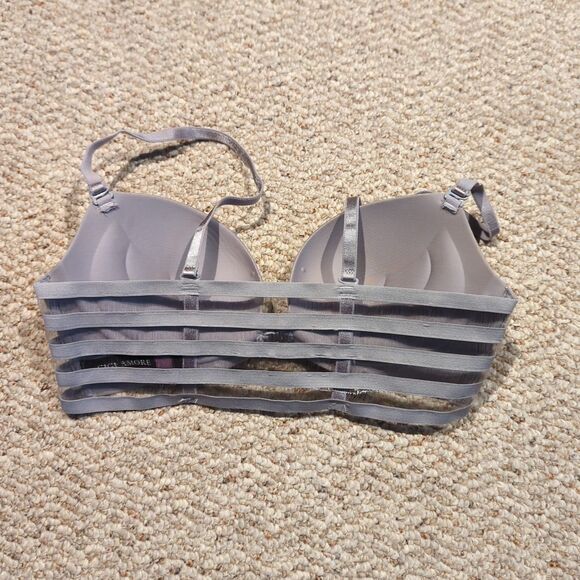 Gigi Amore Padded Push Up Bra 34 Gray Front Closure Sheer Back Sexy - Picture 3 of 9